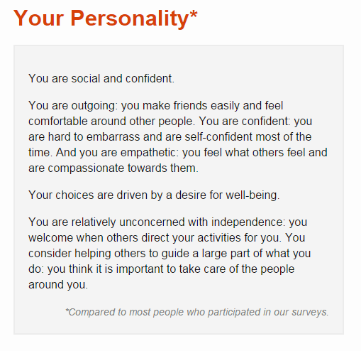 Watson's diagnosis of Roobeedoo's personality from her text