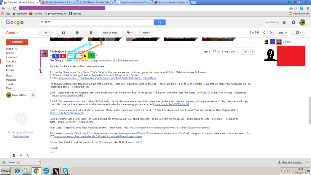 2. Emale One of 7 talks to 6 Sent Sunday evening 201215 Homework