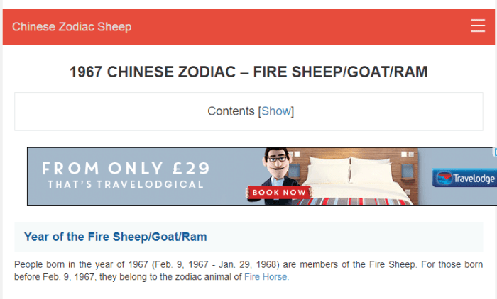 Chinese Zodiac Fire Sheep
