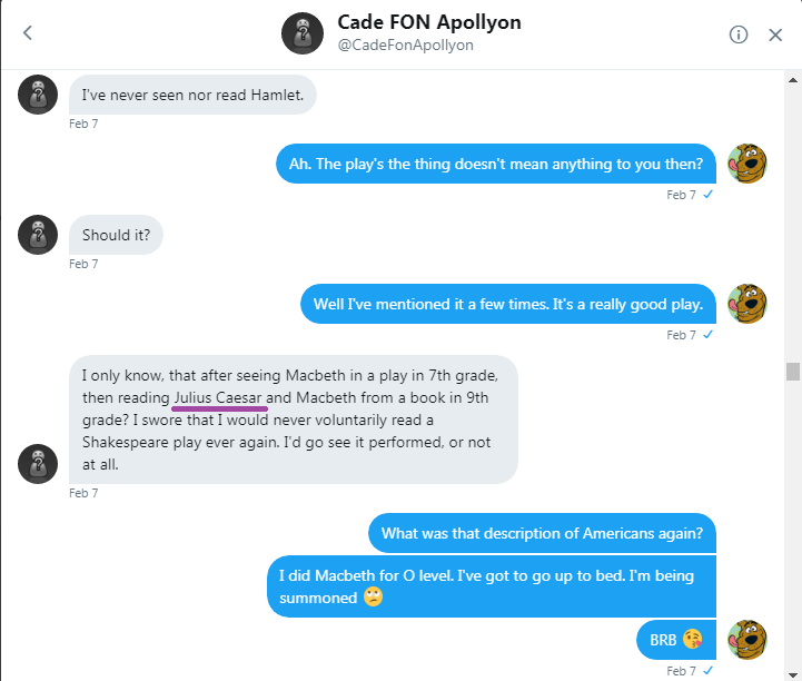 Cade tells Roob he no knows hamlet