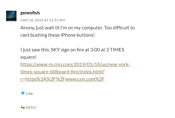Merovee MJ posts Times Square Fire Sign