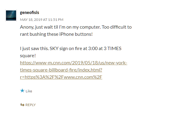 Merovee MJ posts Times Square Fire Sign