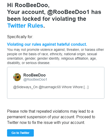 Twitter Hateful Conduct Suspension