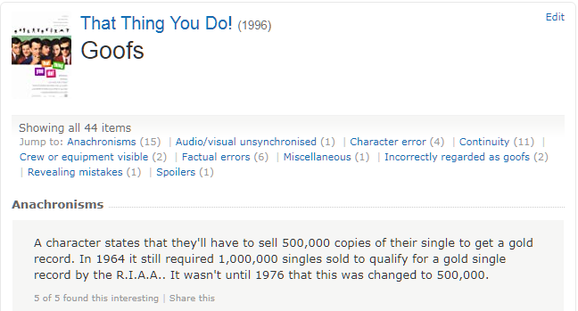 That thing you do anacronism gold record